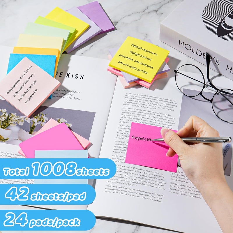 vipstar (24 Pads) Sticky Notes 3x3 in Post, 12 Bright Colors Self-Stick Note Pads it, Strong Adhesive, Easy to Post for Home, Office, Notebook - Image 3